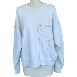 Elwood Contrast Stitch Crewneck Sweatshirt Pocket Lotus White Organic Cotton M